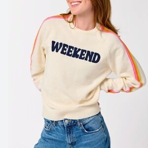 NWT SHIRALEAH CHICAGO Women Cream Weekend Sweater Pullover Rainbow Stripe Size S